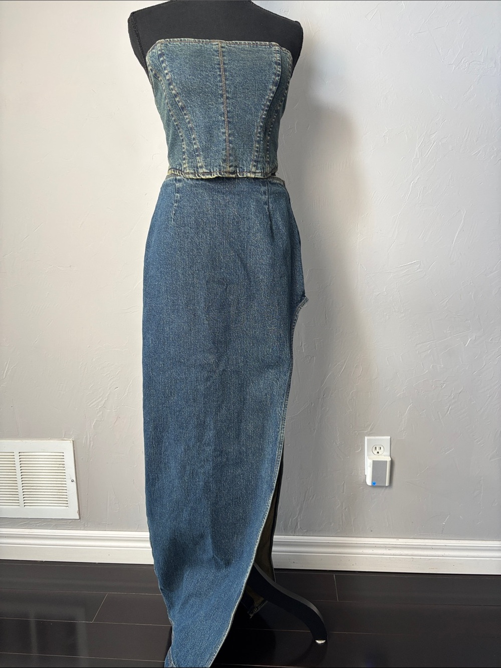 AFRM Strapless Denim A-Line Maxi Skirt - Blue